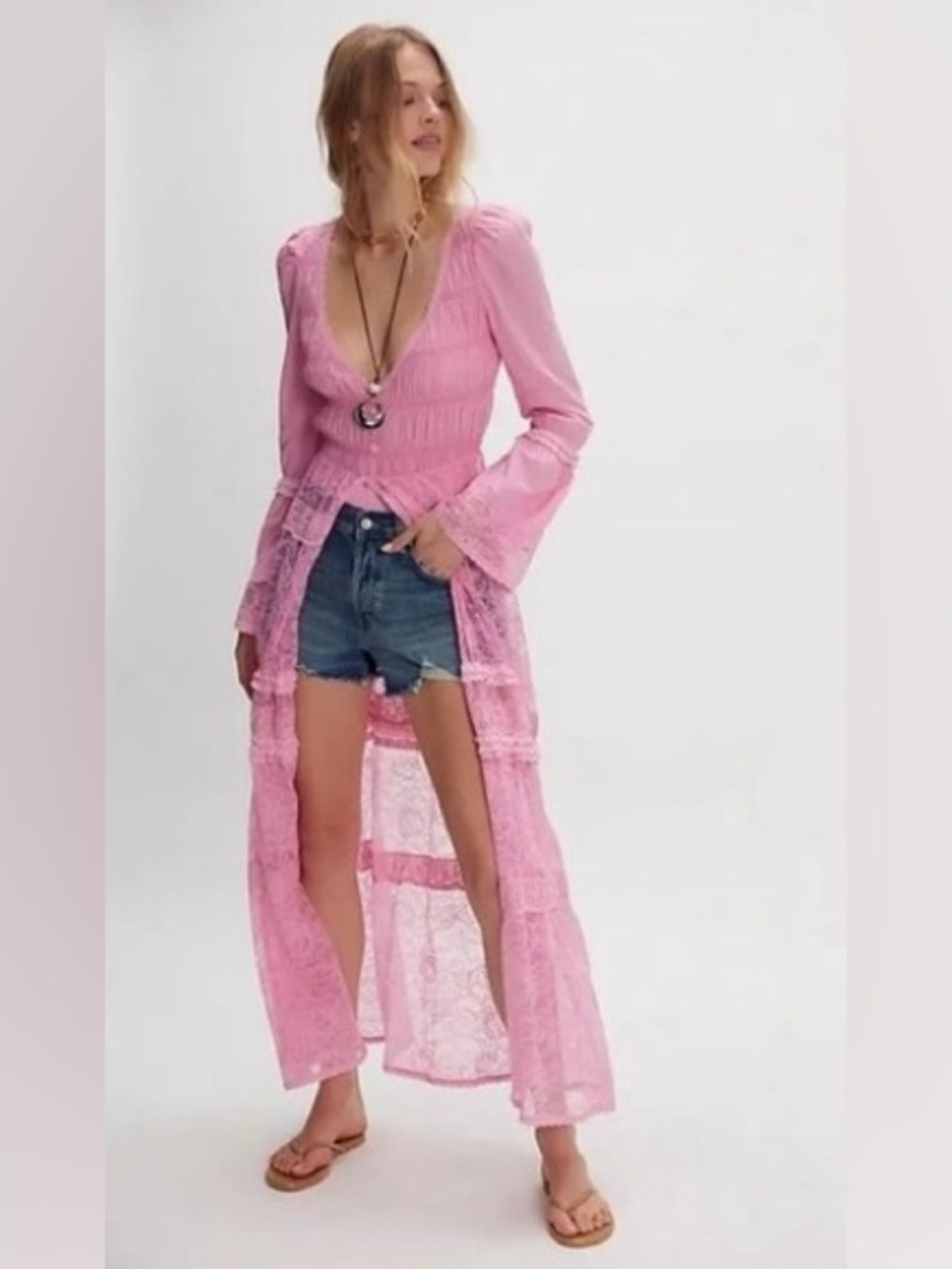 Free People NEW Intimately Sweet Saloon Maxi Bodysuit S Festival Pink